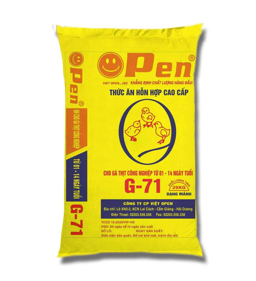 Thức ăn HHCC cho gà thịt công nghiệp từ 01 đến 14 ngày tuổi – G71