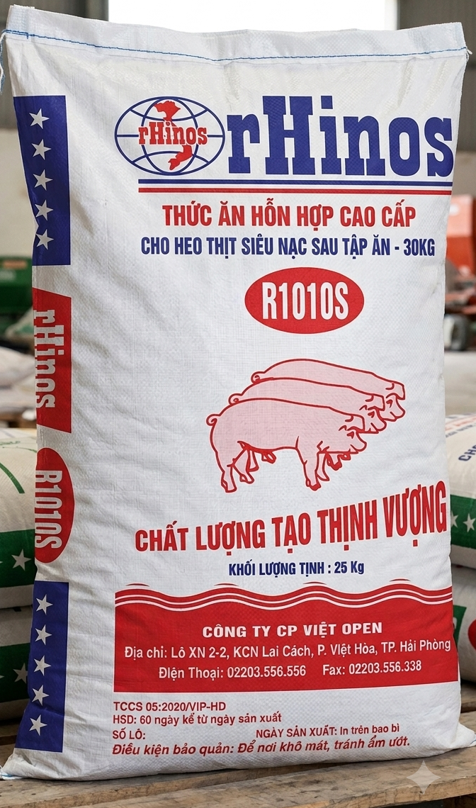Thức ăn HHCC cho heo thịt siêu nạc sau tập ăn – 30kg   Rhinos R1010S